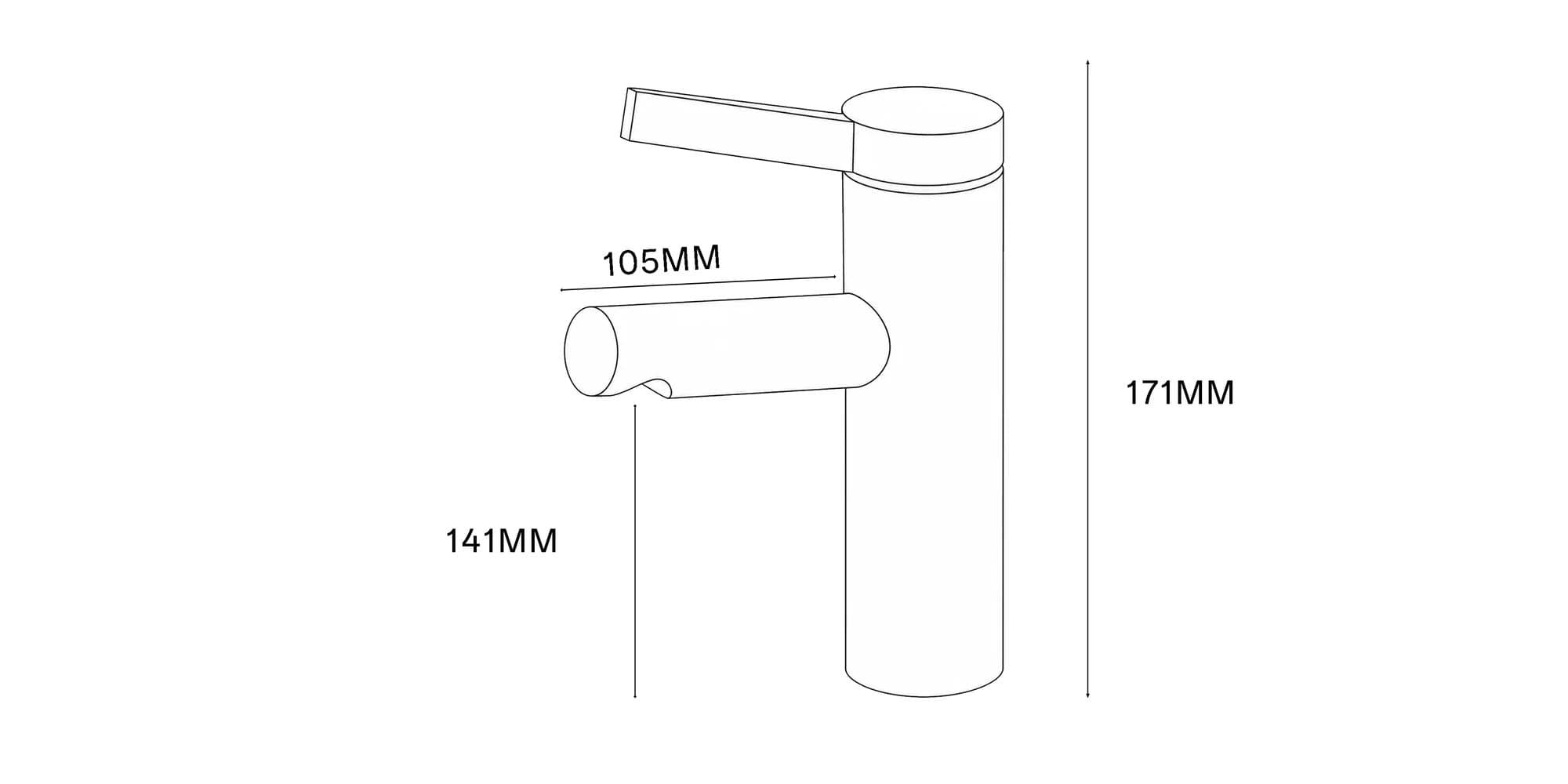 B1-210 pull-out basin faucet dimension drawing with height and reach