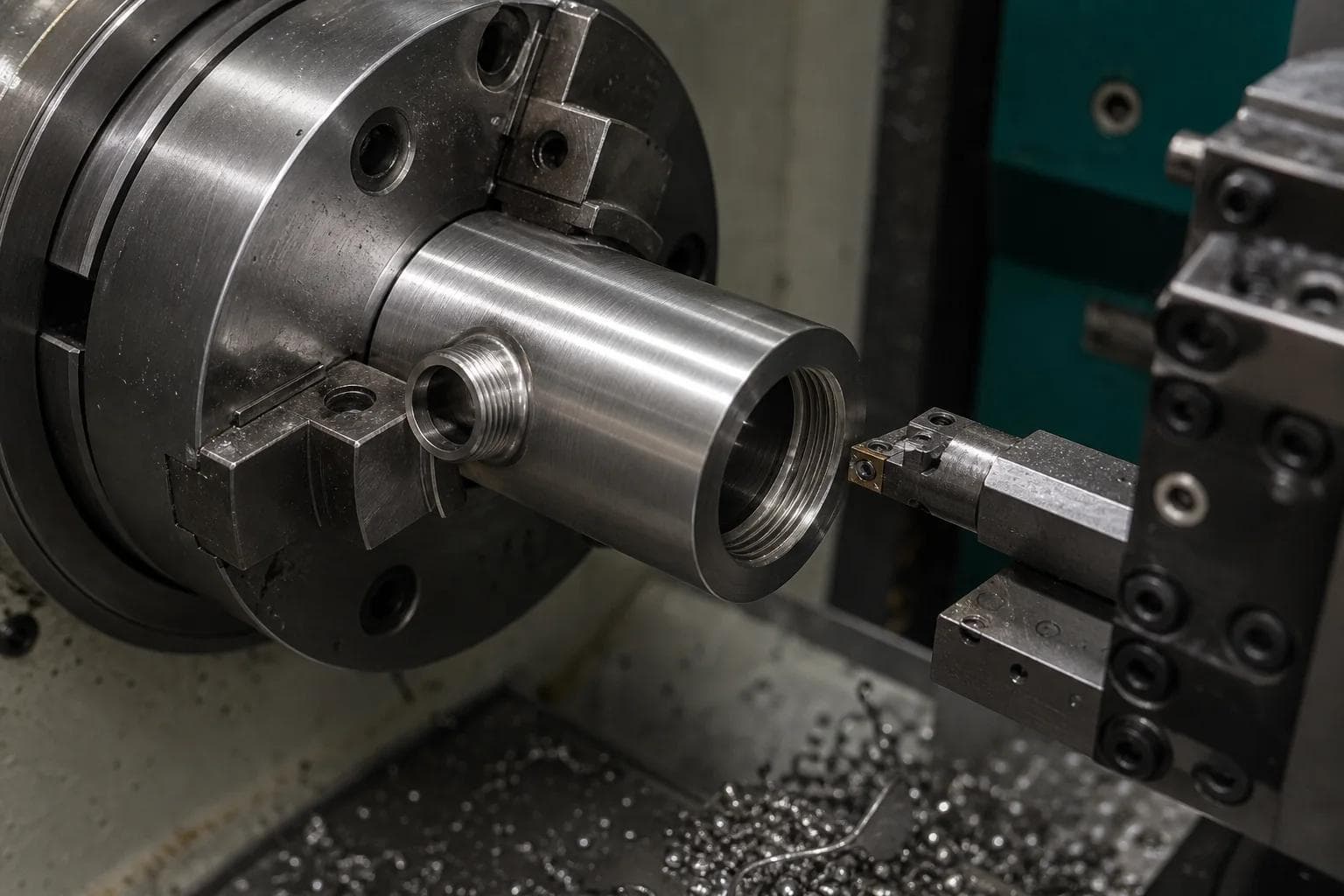 Concept image illustrating precision machining of a stainless steel faucet component